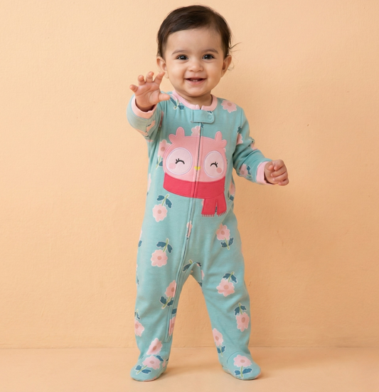 Floral Owl Footed Baby Romper