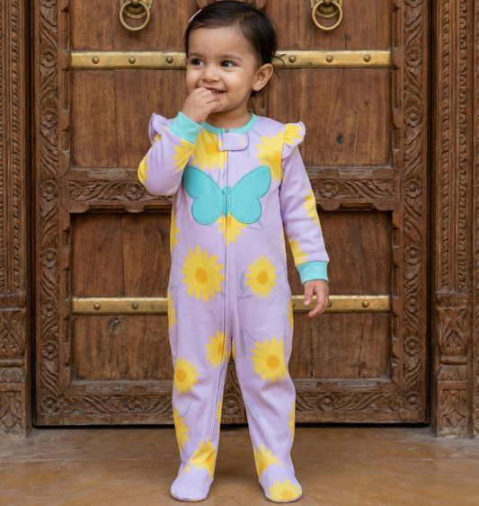 Sunflower Butterfly Footed Baby Romper
