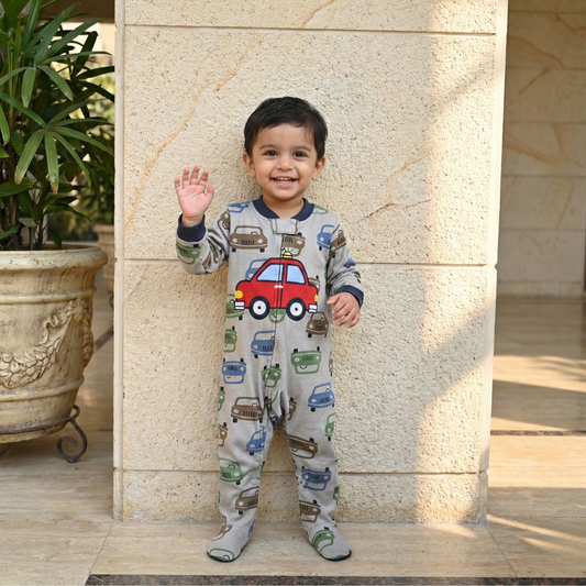 Car Print Footed Baby Romper