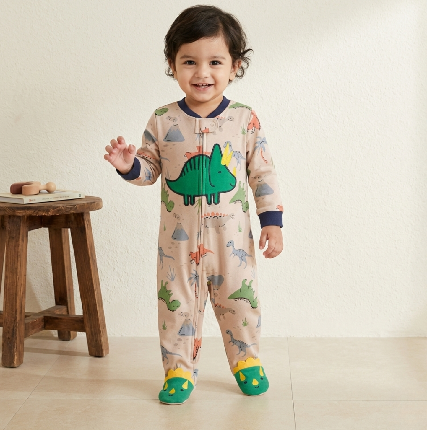 Dinosaur Print Footed Baby Romper