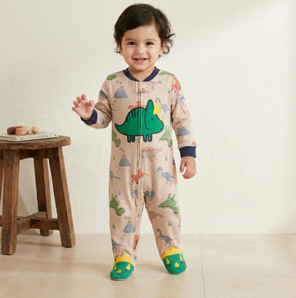 Dinosaur Print Footed Baby Romper