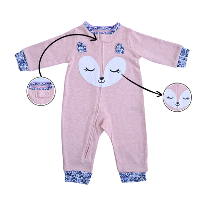 Sleepy Pink Fox Baby Romper
