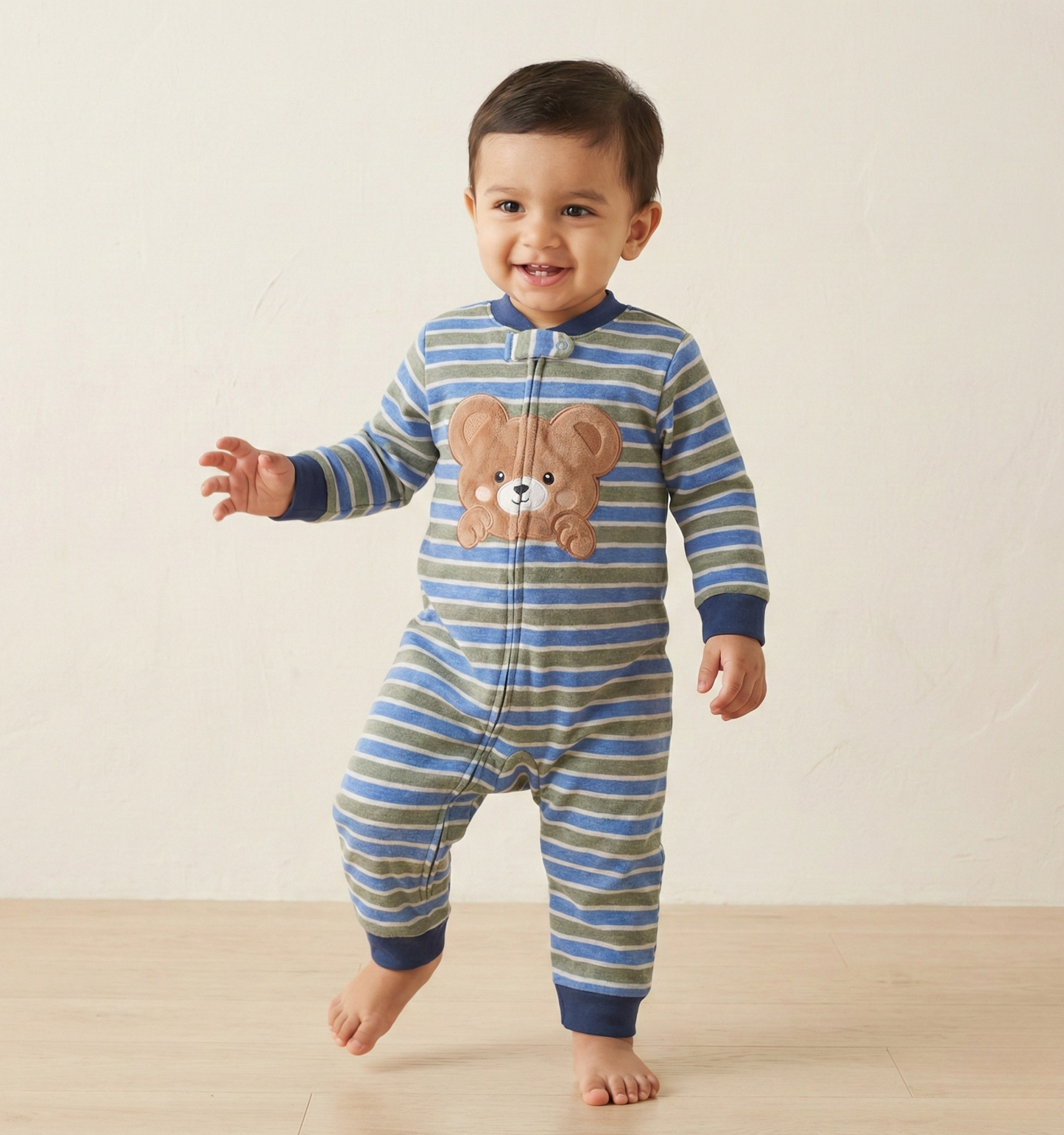 Striped Bear Cozy Baby Romper