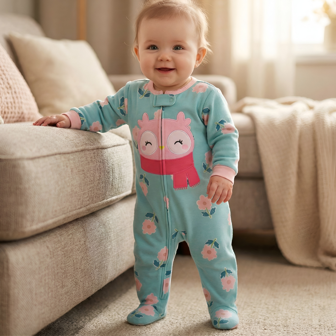 Floral Owl Footed Baby Romper