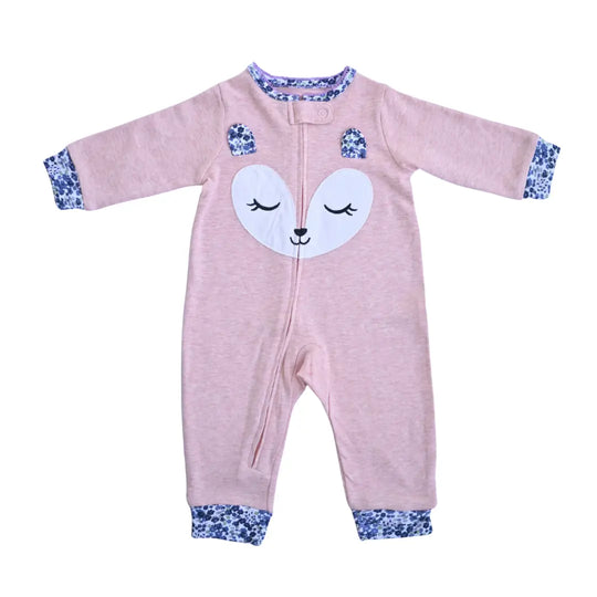 Sleepy Pink Fox Baby Romper