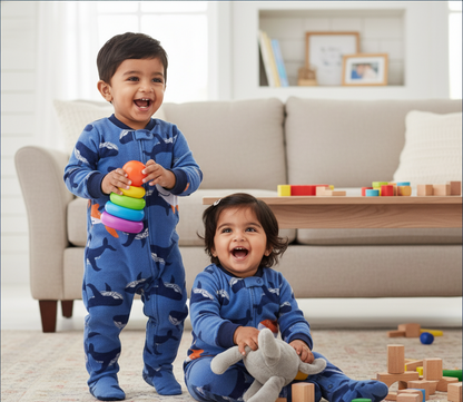 Whale Print Footed Baby Romper